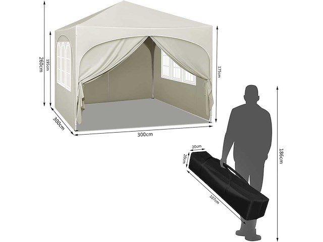 Opvouwbaar prieel 3x3 m, waterafstotend, anti-uv 50+, hoogte verstelbaar, met draagtas - afbeelding 4 van  10