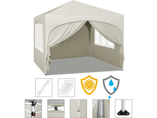 Opvouwbaar prieel 3x3 m, waterafstotend, anti-uv 50+, hoogte verstelbaar, met draagtas - afbeelding 8 van  10