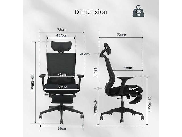 Opvouwbare bureaustoel, ergonomische stoel met lendensteun - afbeelding 3 van  10
