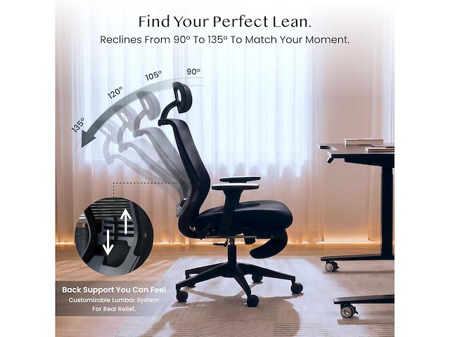 Opvouwbare bureaustoel, ergonomische stoel met lendensteun - afbeelding 7 van  10