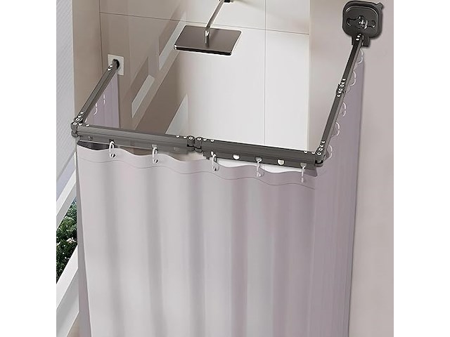 Opvouwbare douchegordijnstang met zuignap en douchegordijn - afbeelding 1 van  5