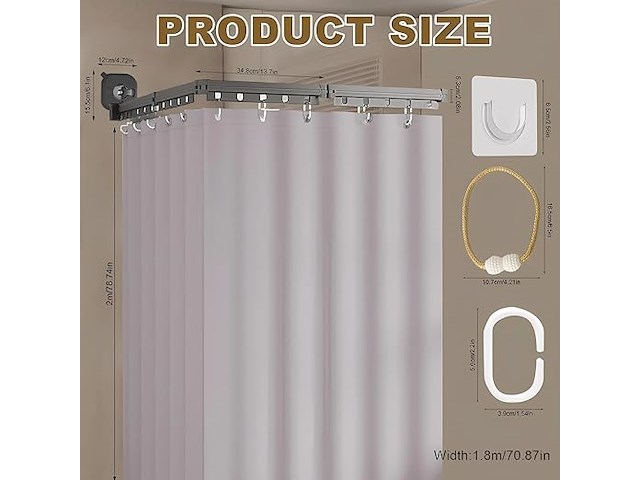 Opvouwbare douchegordijnstang met zuignap en douchegordijn - afbeelding 3 van  5
