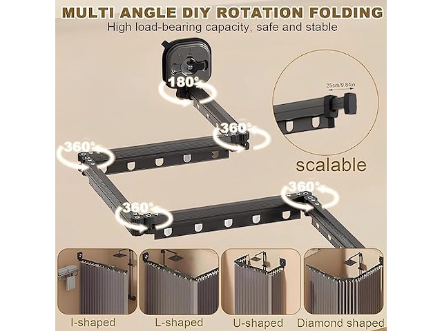 Opvouwbare douchegordijnstang met zuignap en douchegordijn - afbeelding 4 van  5
