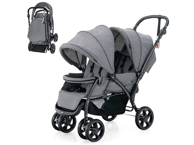 Opvouwbare dubbele kinderwagen met verstelbare rugleuning en cockpitkap, laadvermogen 30 kg - afbeelding 6 van  10