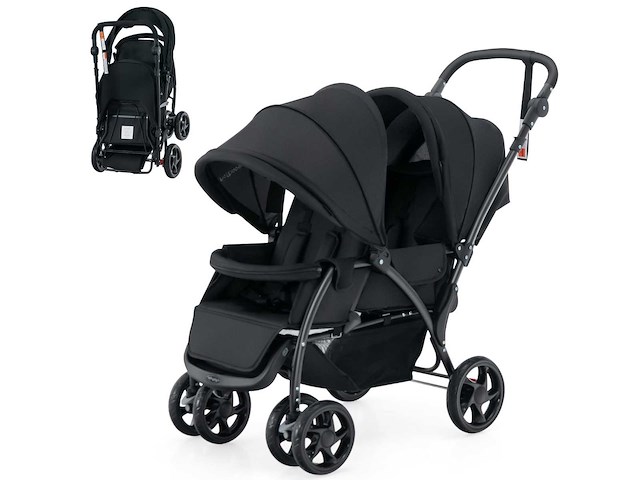 Opvouwbare dubbele kinderwagen met verstelbare rugleuning en kap - zwart - afbeelding 4 van  9
