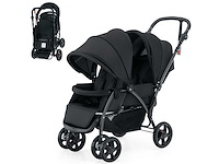 Opvouwbare dubbele kinderwagen met verstelbare rugleuning en kap - zwart - afbeelding 4 van  9
