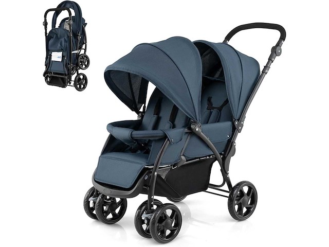 Opvouwbare dubbele tandemkinderwagen met luifel en verstelbare rugleuning - afbeelding 3 van  10