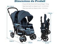 Opvouwbare dubbele tandemkinderwagen met luifel en verstelbare rugleuning - afbeelding 5 van  10