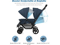 Opvouwbare dubbele tandemkinderwagen met luifel en verstelbare rugleuning - afbeelding 7 van  10