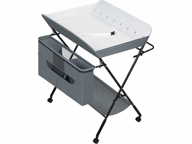 Opvouwbare en in hoogte verstelbare baby-commode met wielen, opbergmand, metalen frame, oxford-doek, grijs - afbeelding 1 van  4