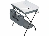Opvouwbare en in hoogte verstelbare baby-commode met wielen, opbergmand, metalen frame, oxford-doek, grijs - afbeelding 1 van  4