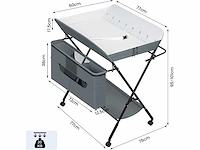 Opvouwbare en in hoogte verstelbare baby-commode met wielen, opbergmand, metalen frame, oxford-doek, grijs - afbeelding 2 van  4