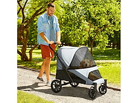 Opvouwbare grote hondenkinderwagen met gaasramen, kussen en riemen, 124x67x100 cm, grijs - afbeelding 1 van  5