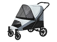 Opvouwbare grote hondenkinderwagen met gaasramen, kussen en riemen, 124x67x100 cm, grijs - afbeelding 2 van  5