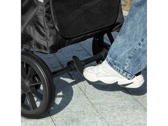 Opvouwbare grote hondenkinderwagen met gaasramen, kussen en riemen, 124x67x100 cm, grijs - afbeelding 4 van  5