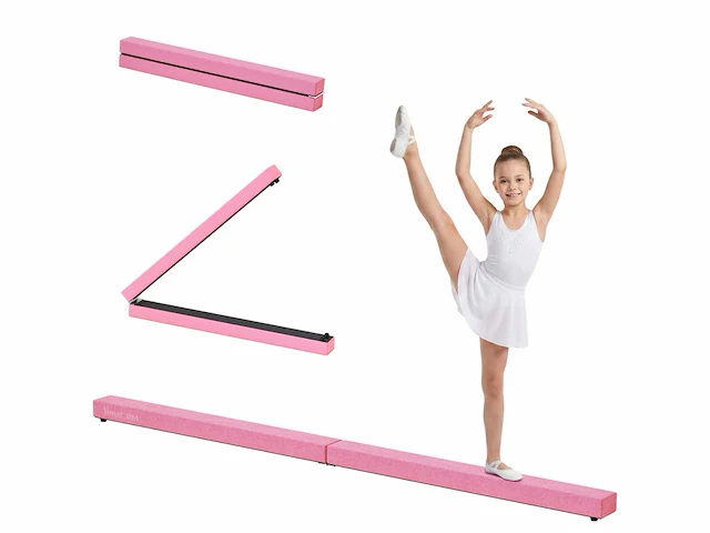 Opvouwbare gymbalk anti-slip balance balk 2,1m roze suède coating - afbeelding 2 van  5