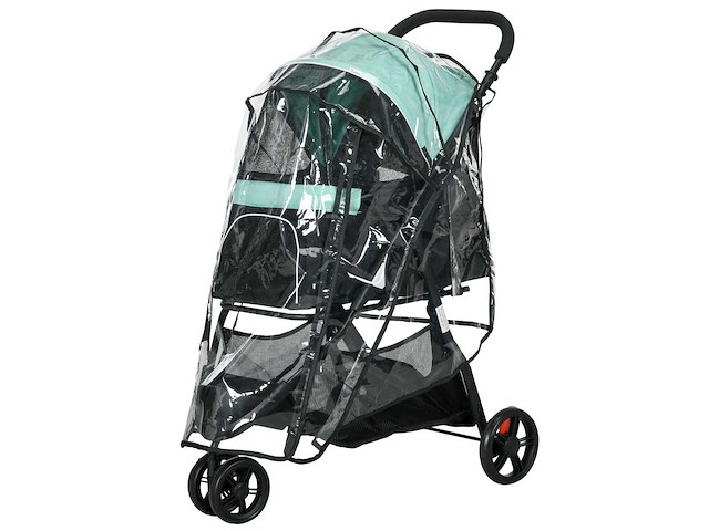 Opvouwbare hondenwagen, met regenbescherming, 2 bekerhouders, blauw + groen - afbeelding 2 van  3