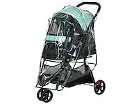 Opvouwbare hondenwagen, met regenbescherming, 2 bekerhouders, blauw + groen - afbeelding 2 van  3