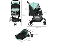 Opvouwbare hondenwagen, met regenbescherming, 2 bekerhouders, blauw + groen - afbeelding 3 van  3