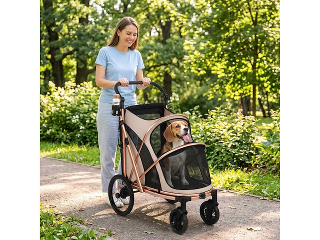 Opvouwbare hondenwagen tot 20 kg met grote ophangende wielen - afbeelding 1 van  5