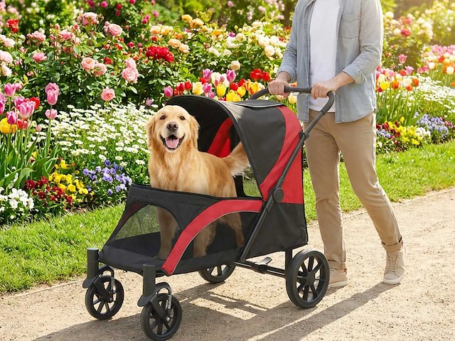 Opvouwbare kinderwagen voor grote honden, met vier grote wielen - afbeelding 1 van  8