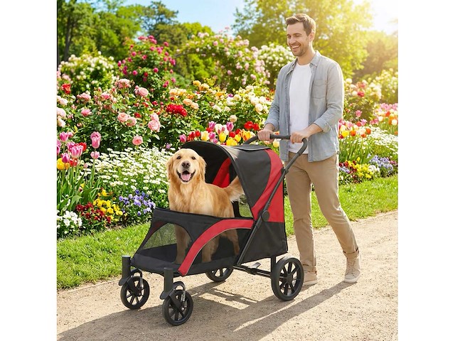 Opvouwbare kinderwagen voor grote honden, met vier grote wielen - afbeelding 2 van  8