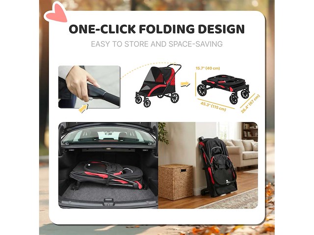 Opvouwbare kinderwagen voor grote honden, met vier grote wielen - afbeelding 6 van  8