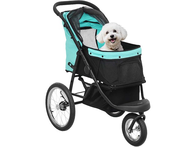 Opvouwbare kinderwagen voor kleine honden en katten tot 10 kg met 3 grote wielen - afbeelding 1 van  5