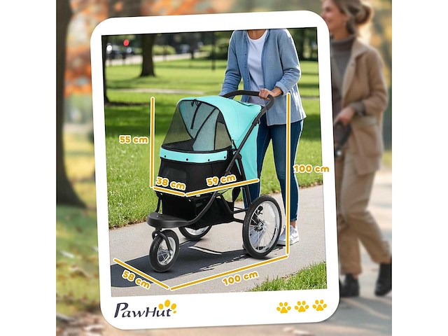 Opvouwbare kinderwagen voor kleine honden en katten tot 10 kg met 3 grote wielen - afbeelding 2 van  5