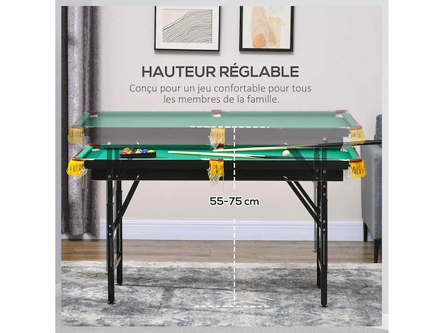 Opvouwbare pooltafel in hoogte met accessoires 2 keuen, 16 ballen, 2 krijt, driehoek, borstel, groen - afbeelding 4 van  5