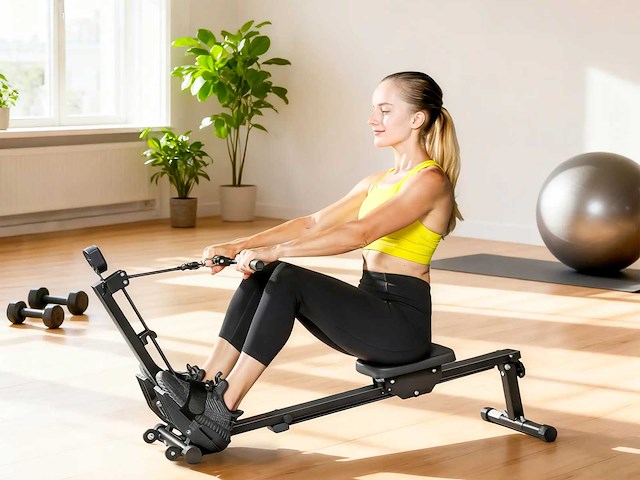 Opvouwbare roeimachine met lcd-scherm en gevoerde stoel, elastische weerstand, capaciteit 150 kg - afbeelding 1 van  8