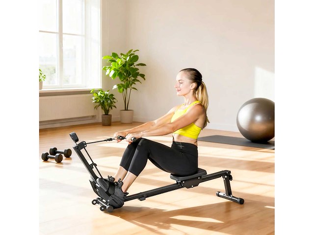 Opvouwbare roeimachine met lcd-scherm en gevoerde stoel, elastische weerstand, capaciteit 150 kg - afbeelding 2 van  8