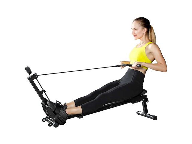 Opvouwbare roeimachine met lcd-scherm en gevoerde stoel, elastische weerstand, capaciteit 150 kg - afbeelding 6 van  8