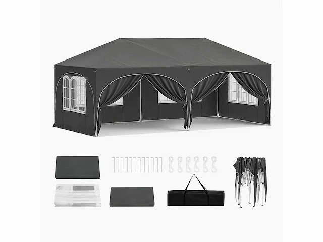 Opvouwbare tuinprieel 3x6m met 6 grijze muren - afbeelding 1 van  9