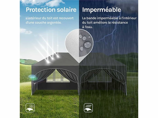 Opvouwbare tuinprieel 3x6m met 6 grijze muren - afbeelding 2 van  9