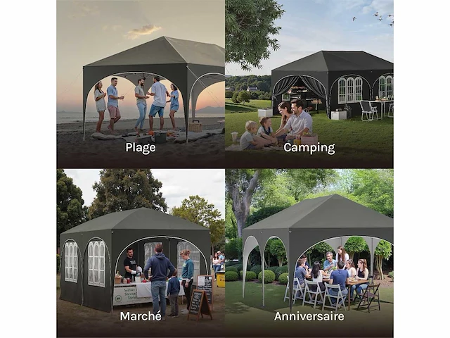 Opvouwbare tuinprieel 3x6m met 6 grijze muren - afbeelding 3 van  9