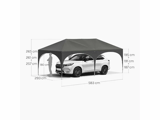 Opvouwbare tuinprieel 3x6m met 6 grijze muren - afbeelding 5 van  9