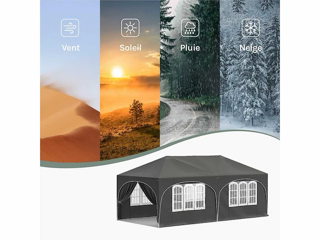 Opvouwbare tuinprieel 3x6m met 6 grijze muren - afbeelding 7 van  9