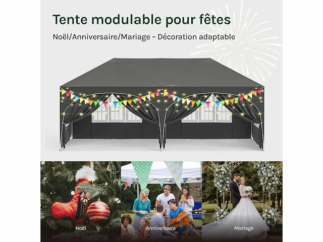Opvouwbare tuinprieel 3x6m met 6 grijze muren - afbeelding 9 van  9