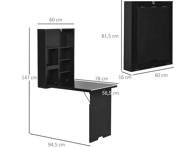 Opvouwbare wandtafel vouwtafel omvouwbare tafel, omvouwbare bureautafel, computertafel - afbeelding 3 van  5