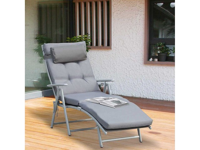 Opvouwbare zonnebank met ligstoel 7 posities chaise longue (x2) - afbeelding 2 van  7