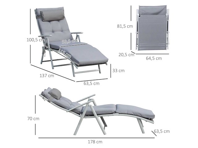 Opvouwbare zonnebank met ligstoel 7 posities chaise longue (x2) - afbeelding 4 van  7
