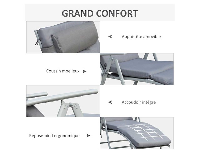 Opvouwbare zonnebank met ligstoel 7 posities chaise longue (x2) - afbeelding 7 van  7