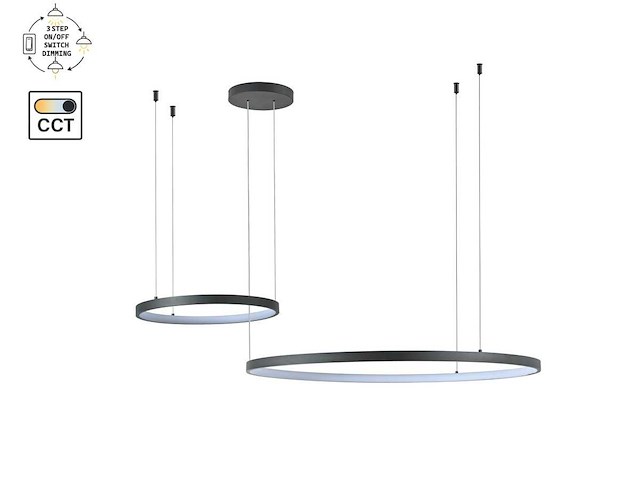 Orien design hanglamp zand zwart 80cm&40cm duo ring 50w led cct 3 kleur & 3 stappen dimmen(2x) - afbeelding 3 van  9