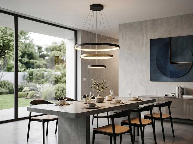 Orien design hanglamp zand zwart en goud 20cm&40cm&60cm trio ring 50w led cct 3 kleur & 3 stappen dimmen(1x) - afbeelding 3 van  7