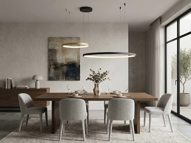 Orien design hanglamp zand zwart en goud 80cm&40cm duo ring 50w led cct 3 kleur & 3 stappen dimmen(1x) - afbeelding 2 van  8