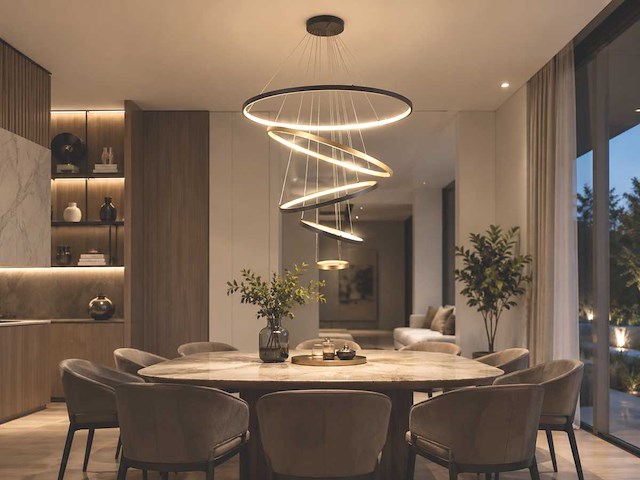 Orien zand zwart en goud hanglamp 20cm&40cm&60cm&80cm&100cm 5 ring 160w led 3cct(1x) - afbeelding 2 van  5