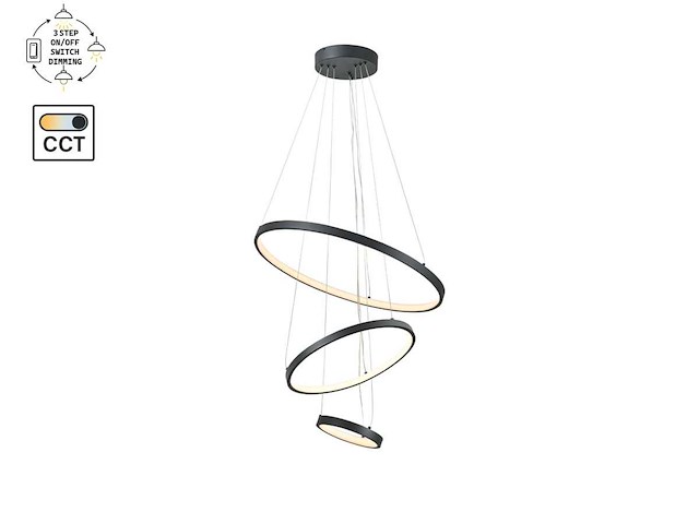 Orien zand zwart hanglamp 20cm&40cm&60cm trio ring 50w led 3cct & 3 stappen dim(1x) - afbeelding 5 van  7