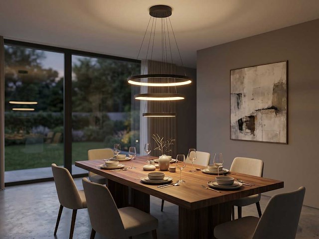 Orien zand zwart hanglamp 20cm&40cm&60cm trio ring 50w led 3cct & 3 stappen dim(1x) - afbeelding 6 van  7
