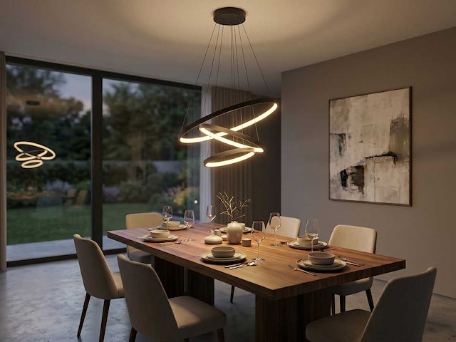 Orien zand zwart hanglamp 20cm&40cm&60cm trio ring 50w led 3cct & 3 stappen dim(1x) - afbeelding 3 van  7